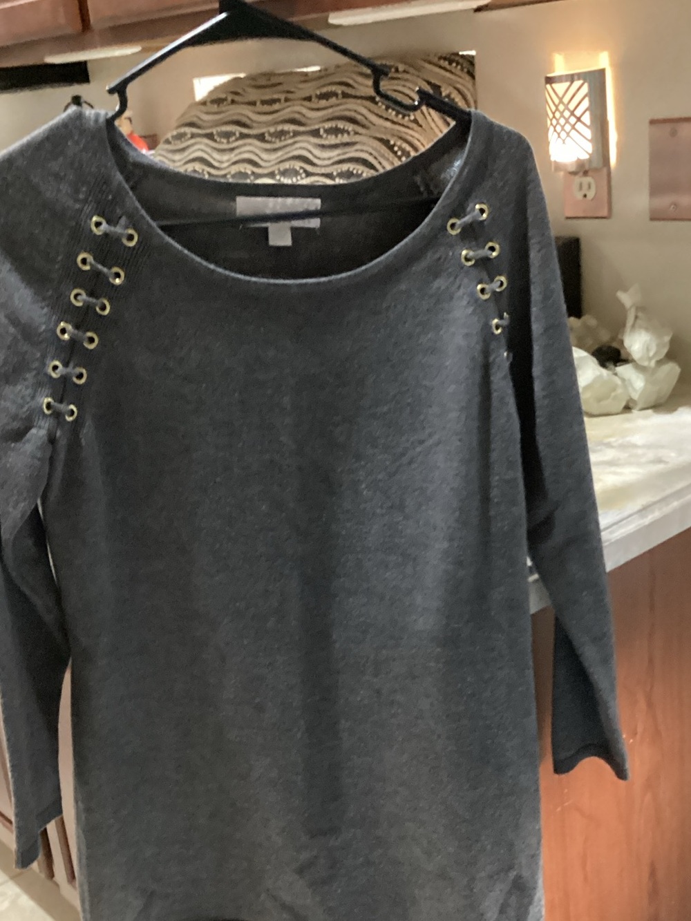 Carolyn Taylor Charcoal Lace-Up Shoulder Sweater